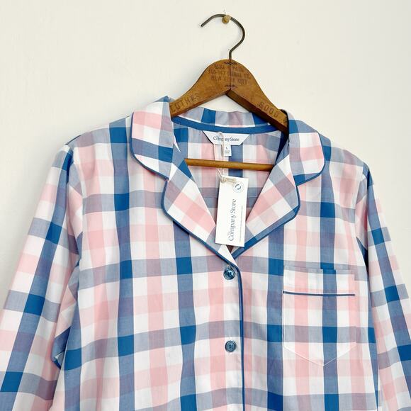 NEW The Company Store Plaid Poplin Women's Long Sleeve Button Down Pajama Top L - Picture 5 of 10
